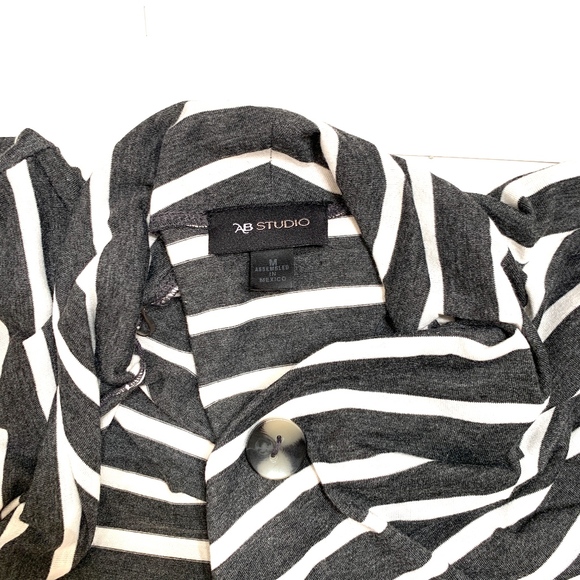 Grey and White Striped Cardigan w/ Button - Picture 3 of 4